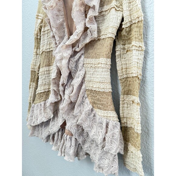 Ryu• Women Victorian Boho Crochet Cardigan Open Front Knit Ruffle Sweater - Picture 2 of 7